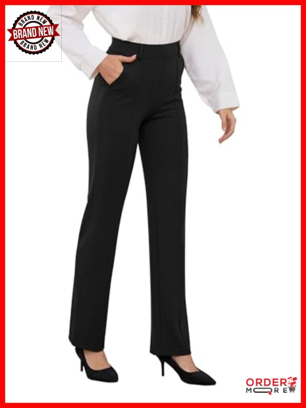 Women's Straight Leg Yoga Dress Pants Stretchy Pull On Work Business Slacks